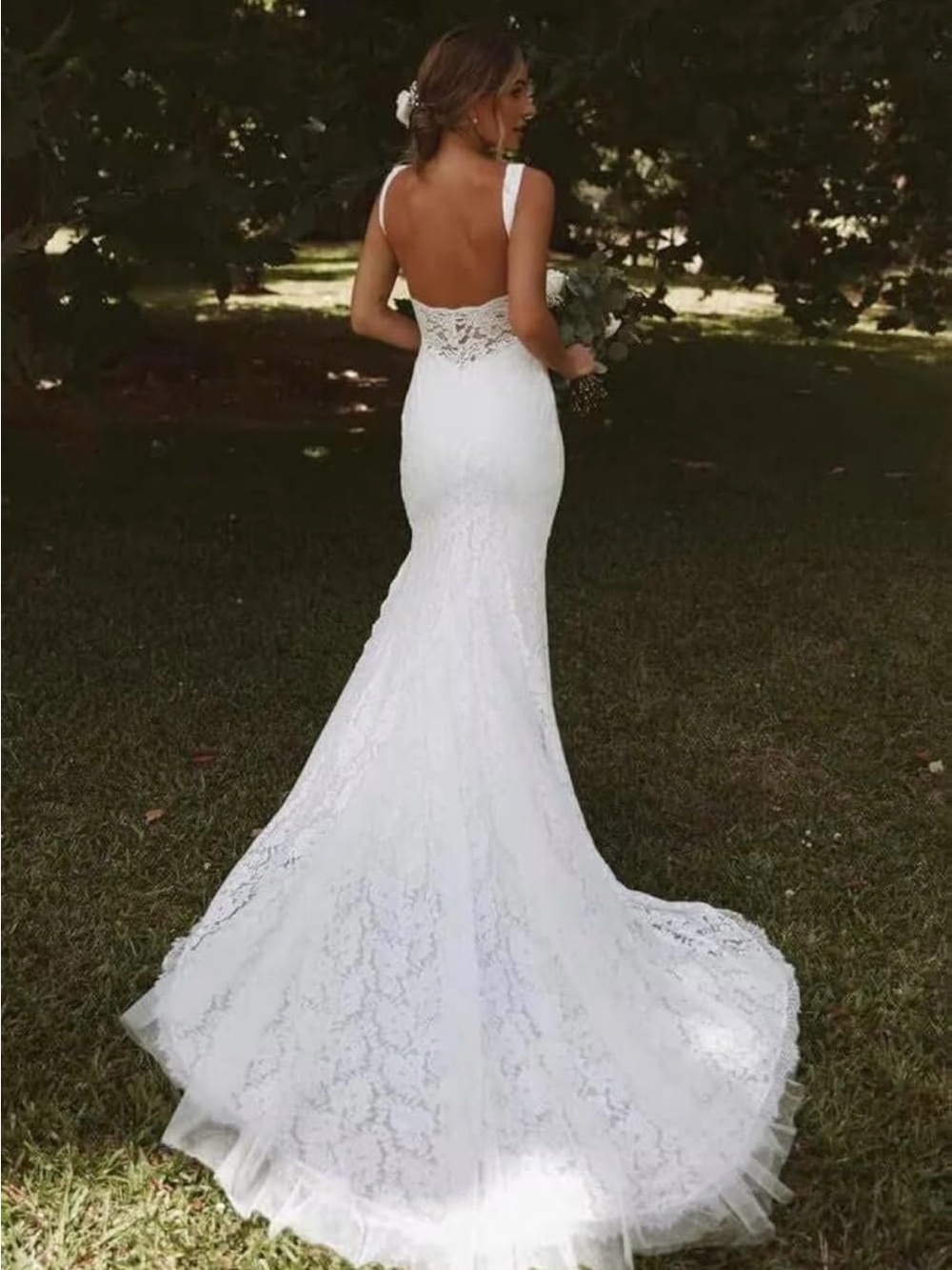 Elegant White Lace Mermaid Wedding Dress - Sleeveless Open Back